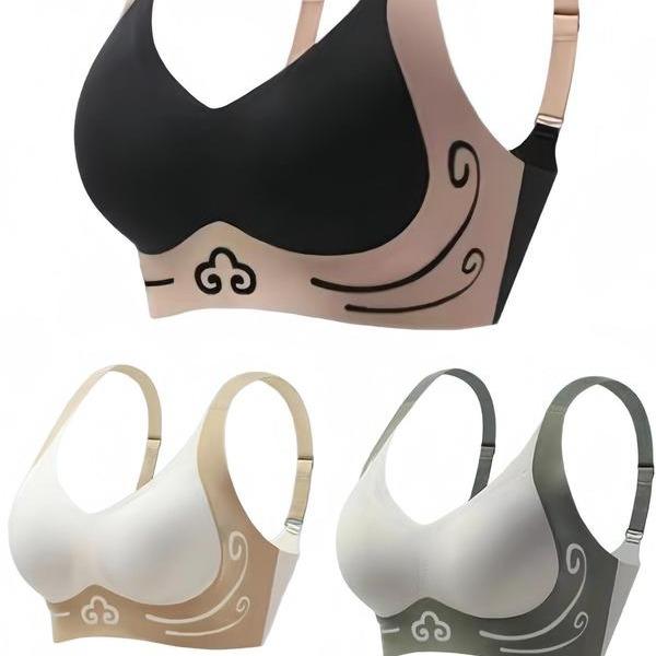 3-Piece Set of Luxurious Anti-Gravity Push-Up Bras -Comfortable,Non-Scarring, Underwire-Free, Gathering,and Closing Design for a Perfect Fit -Ideal for Everyday Wear Nylon Spandex Womenswear Bralette Casual Crochet Knitted Underwear Geometric