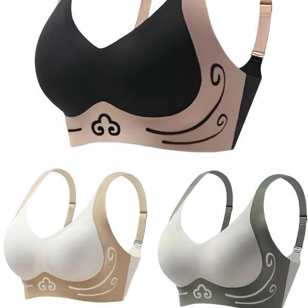 3-Piece Set of Luxurious Anti-Gravity Push-Up Bras -Comfortable,Non-Scarring, Underwire-Free, Gathering,and Closing Design for a Perfect Fit -Ideal for Everyday Wear Nylon Spandex Womenswear Bralette Casual Crochet Knitted Underwear Geometric