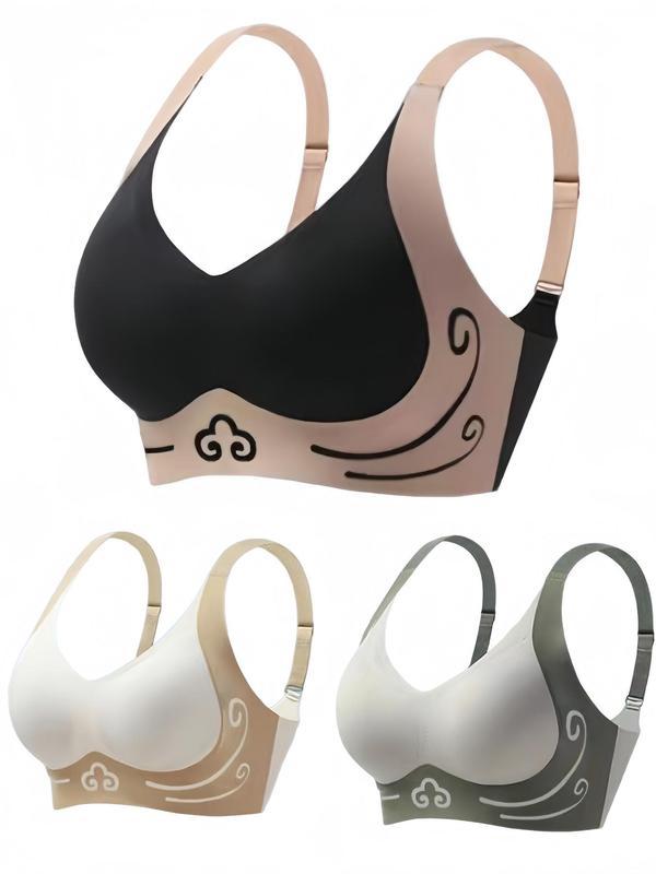 3-Piece Set of Luxurious Anti-Gravity Push-Up Bras -Comfortable,Non-Scarring, Underwire-Free, Gathering,and Closing Design for a Perfect Fit -Ideal for Everyday Wear Nylon Spandex Womenswear Bralette Casual Crochet Knitted Underwear Geometric