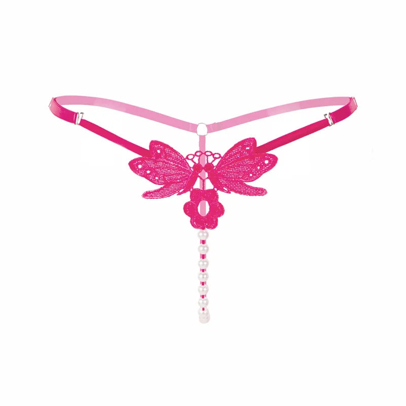 Sexy String Lace Underwear Women Back Bow Panties Women G String T-back Thong Transparent Lingerie Cute with Pearls Panties New