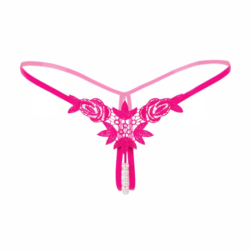 Sexy String Lace Underwear Women Back Bow Panties Women G String T-back Thong Transparent Lingerie Cute with Pearls Panties New