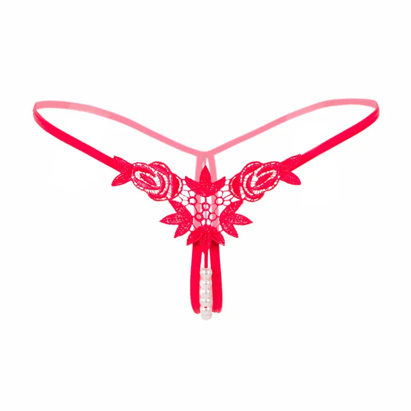 Sexy String Lace Underwear Women Back Bow Panties Women G String T-back Thong Transparent Lingerie Cute with Pearls Panties New