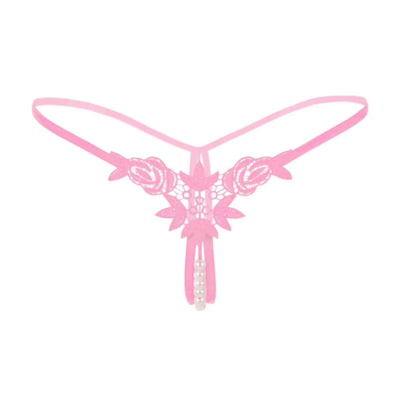 Sexy String Lace Underwear Women Back Bow Panties Women G String T-back Thong Transparent Lingerie Cute with Pearls Panties New