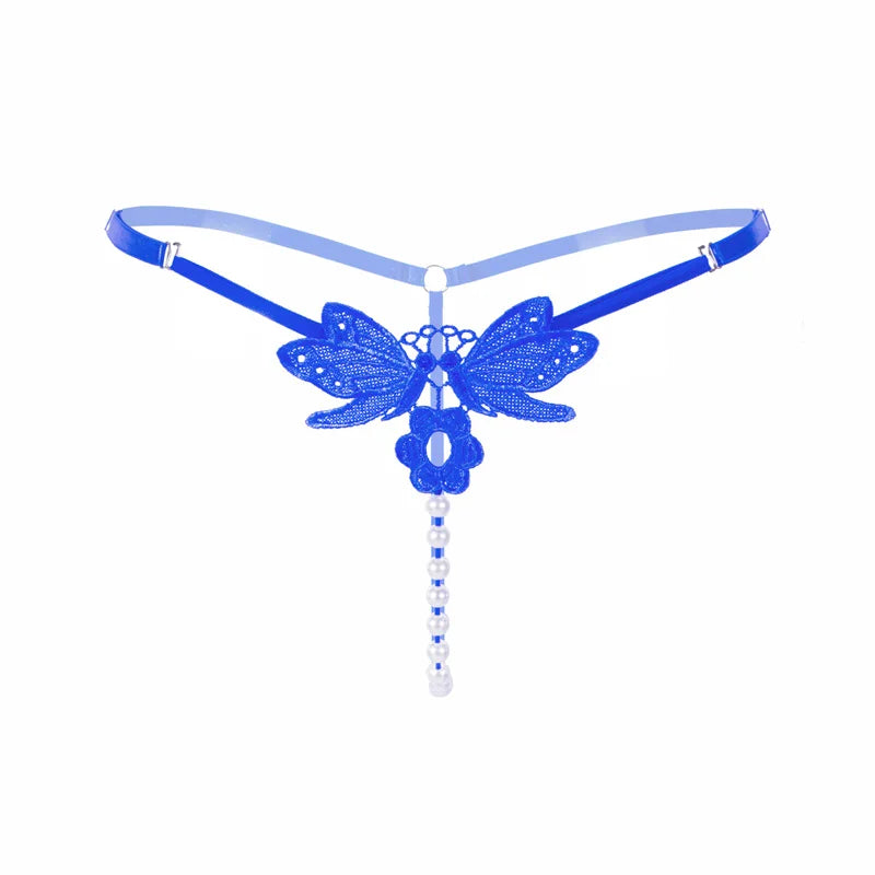 Sexy String Lace Underwear Women Back Bow Panties Women G String T-back Thong Transparent Lingerie Cute with Pearls Panties New