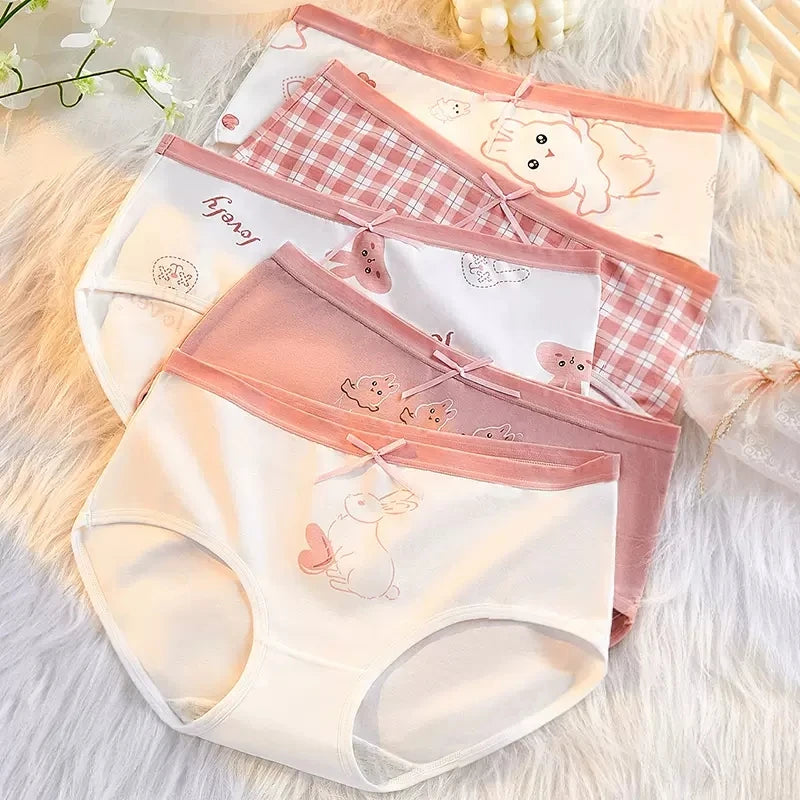 5Pcs Cute Print Young Girls Briefs Cotton Panties Women Breathable Underwear Sexy Low-Rise Ladies Underpants Female Lingerie