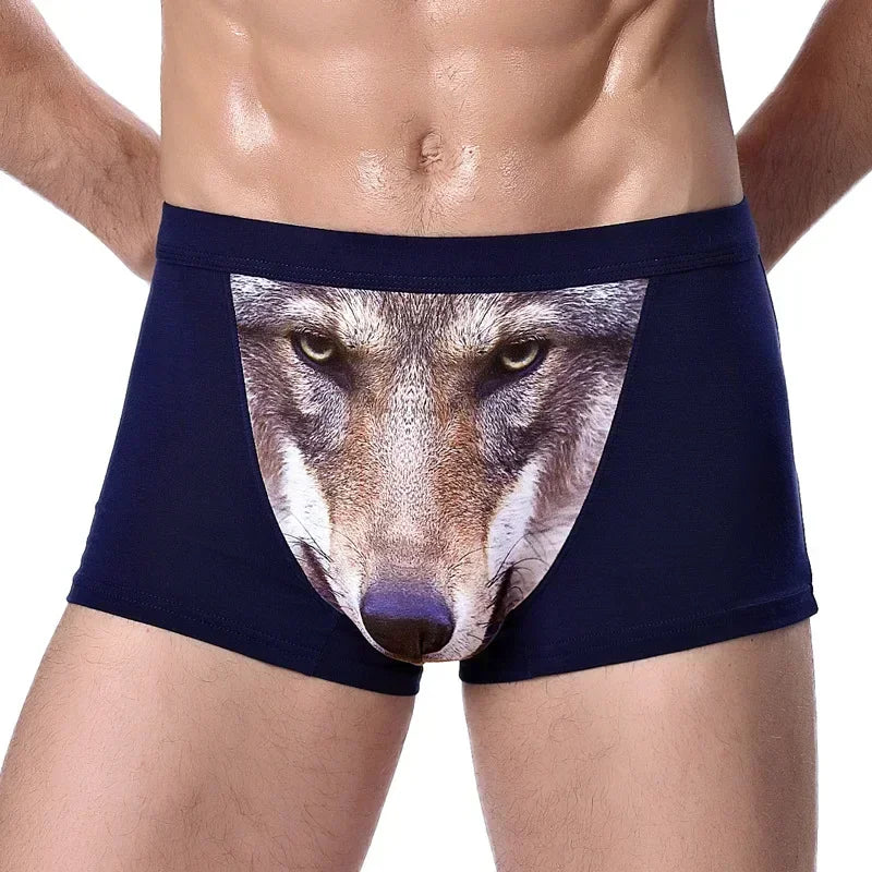 Boxer Men Underpants Modal Men's Wolf Panties Cartoon Animal Funny Boxers U Pouch Bulge Underwear Men  Lingerie Gift