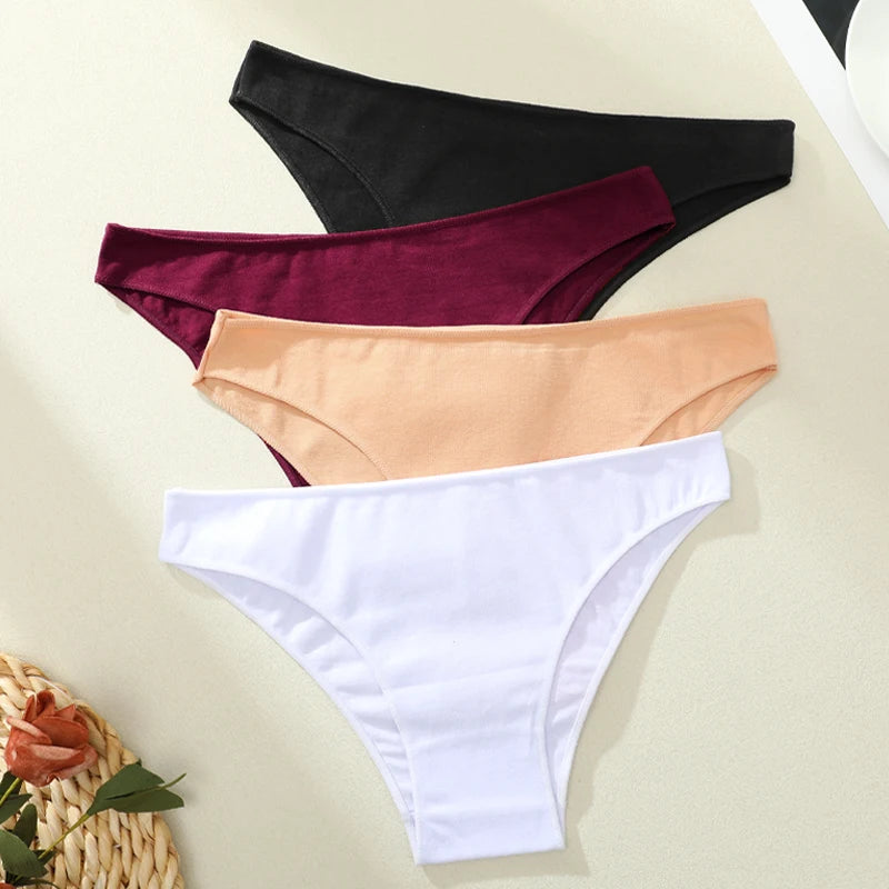 4PCS Women's Cotton Seamless Panties Sexy Low Waist Solid Color Underwear Female Breathable Briefs Soft Comfortable Lingerie New
