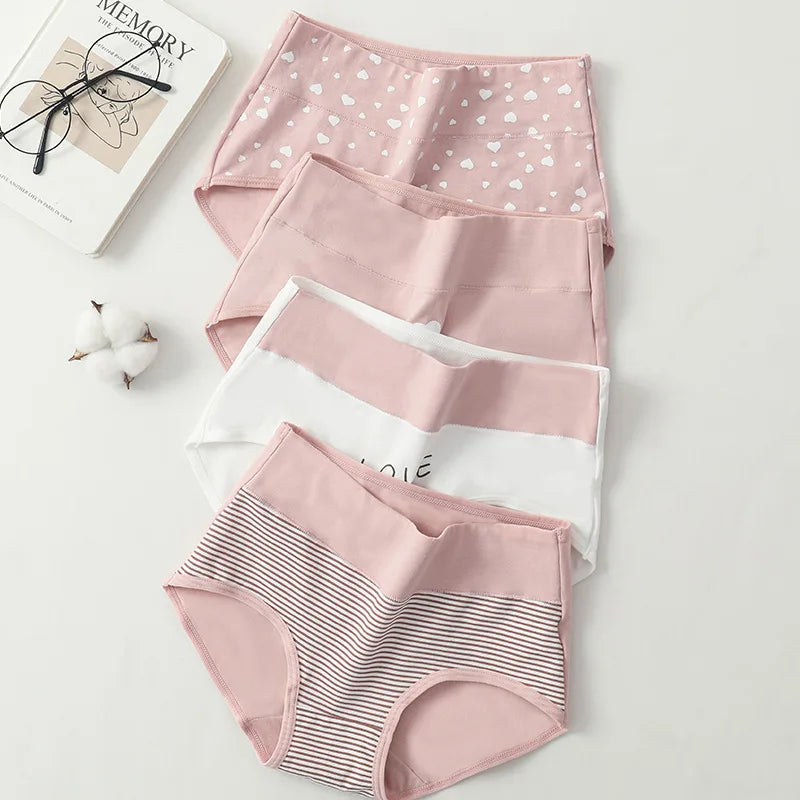 4Pcs/Set High Waist Underwear Cotton Women Panties Fashion Print Ladies Briefs Sexy Panty Breathable Female Lingerie Plus Size