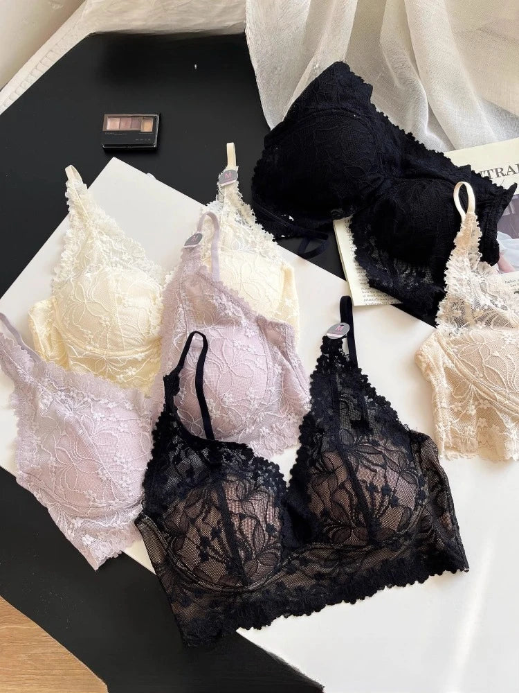 MOYISU Fancy Lace Innerwear Women Halter Neck Bra One Cup Design Back Beauty Comfort Support Elegant Wear Sale French Inspired