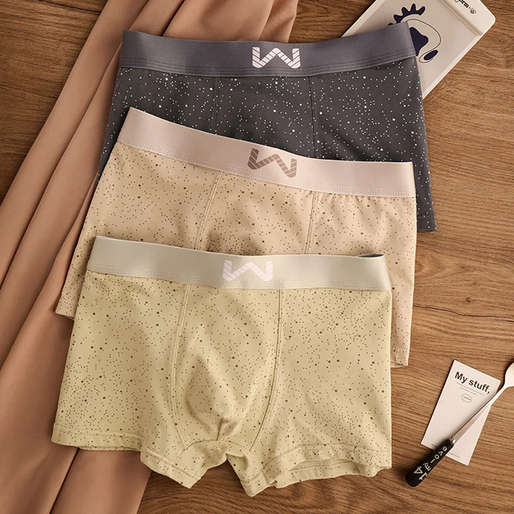 3PCS/Pack 5A Antibacterial 95% Cotton Soft Men's Panties Starry Sky Print Underpants Men Breathable Comfortable U Crotch Boxers