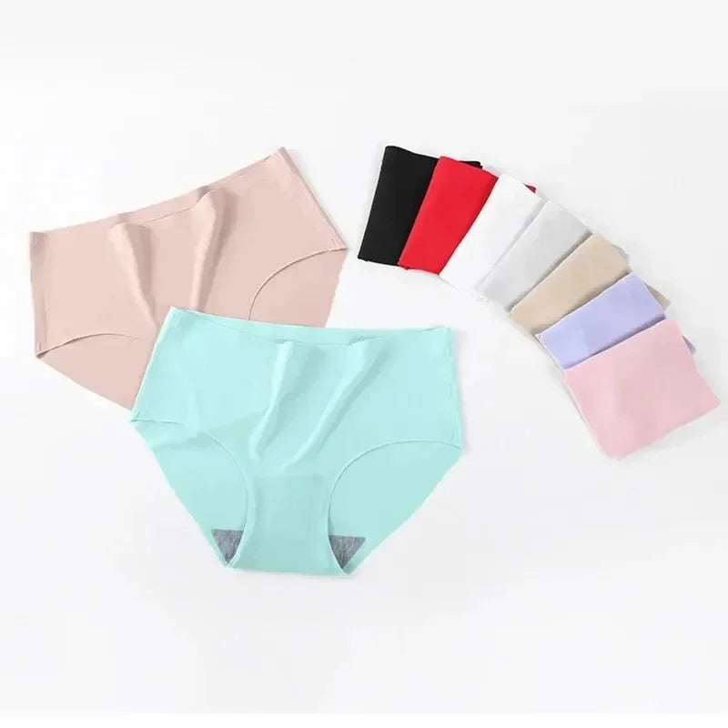 9-Pack Seamless Women Underwear Ice Silk - Mid Waist Sexy Panty Set, Monochrome Comfortable Briefs for Girls Student Daily Wear