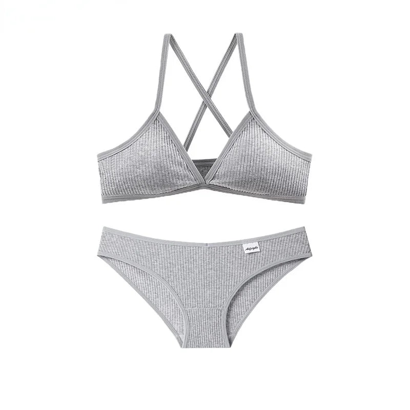 French Triangle Cup Cotton Underwear Panties Kit Breathable Wireless Underwear