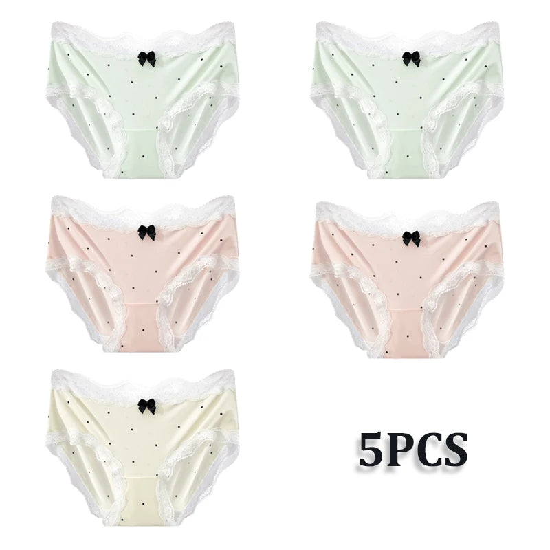 5PCS/Lot Lace Floral Underwear Women Sexy Ice Silk Perspective Panties Female Low Waist Breathable Briefs Soft Stretchy Lingerie