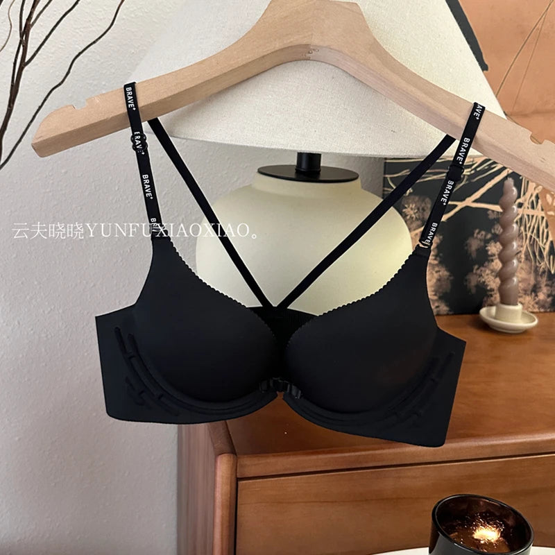 Front-Closure Backless Lingerie Set with Small-Bust Gathering, Anti-Sagging, Uplifting, Comfortable, And Wire-Free Bra Set.