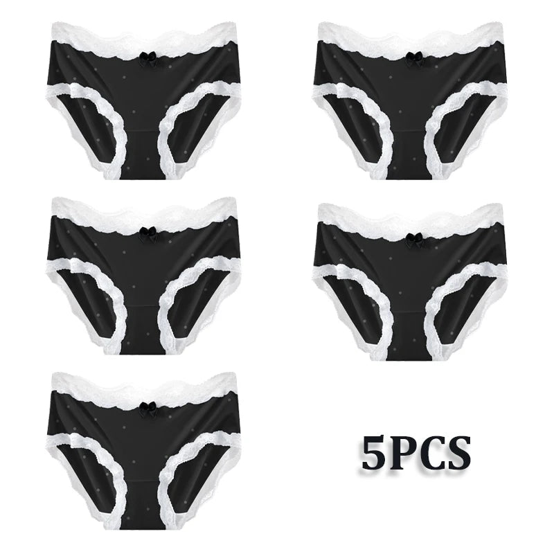 5PCS/Lot Lace Floral Underwear Women Sexy Ice Silk Perspective Panties Female Low Waist Breathable Briefs Soft Stretchy Lingerie