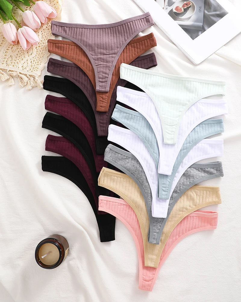 15Pcs Cotton Panties G-String Women Panties Sexy Underwear Female Lingerie Thong Briefs for Woman Solid Color Intimate Pantys