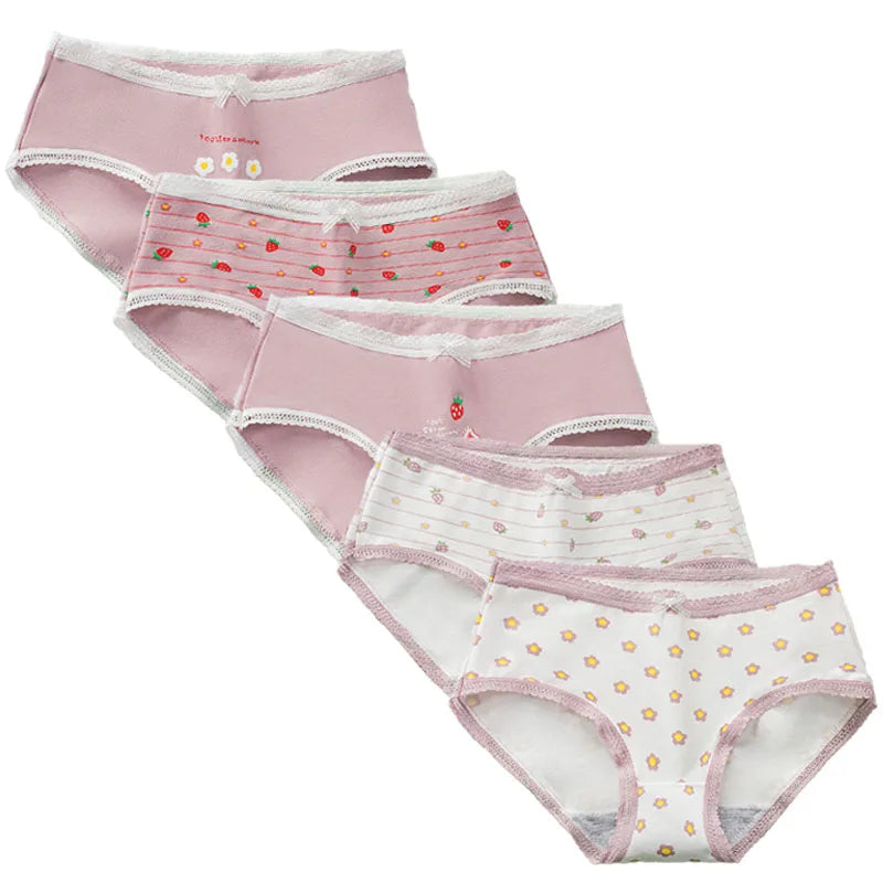 5 Pcs/set Teens Girls Underwear Cotton Adolescent Girls Briefs Soft Teenage Girl Panties Age 8-16 Years Kids Triangle Underpants