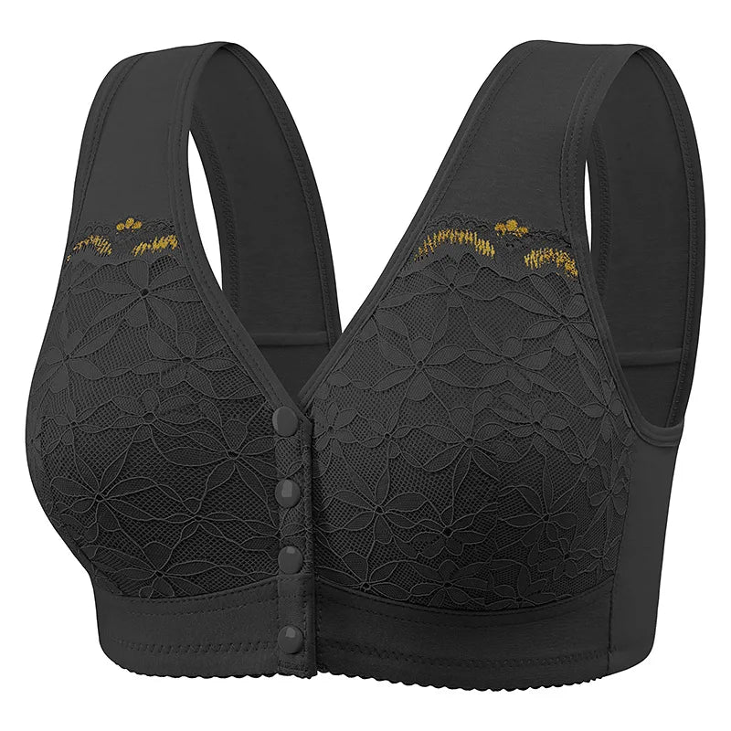 Soft Cotton Thin Cup Front Buckle Underwear Middle-aged Elderly Women Lace No Underwire Vest Type Extra Large Comfortable Bra