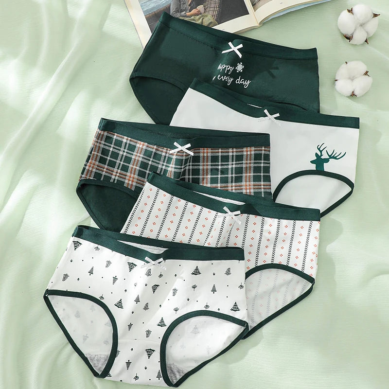 5Pcs Cute Print Young Girls Briefs Cotton Panties Women Breathable Underwear Sexy Low-Rise Ladies Underpants Female Lingerie