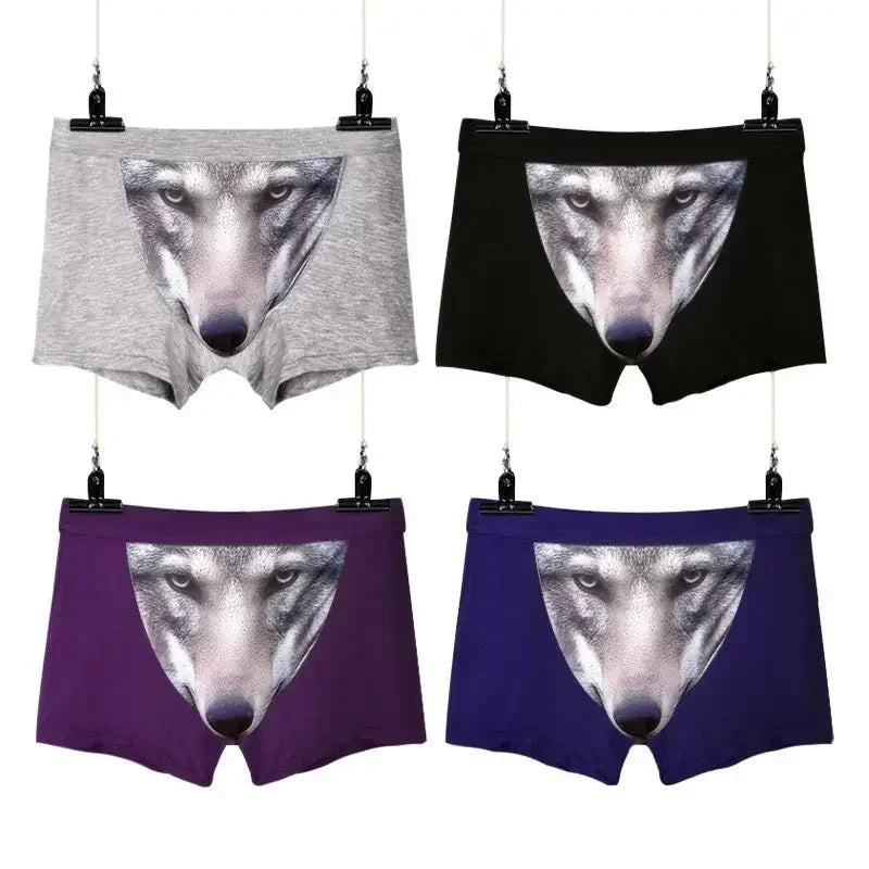 Boxer Men Underpants Modal Men's Wolf Panties Cartoon Animal Funny Boxers U Pouch Bulge Underwear Men  Lingerie Gift