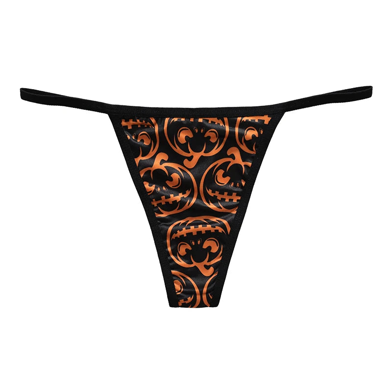 Halloween Mid Waist T-Back Ice Silk Tanga Ropa Interior String Underwear Woman Panties