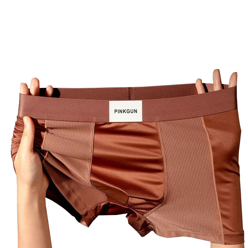 4 Pieces Light Luxury Cool Feeling Men's Underwear Ice Silk Underpants Breathable Antibacterial Panties Mesh Flat-angle Pants