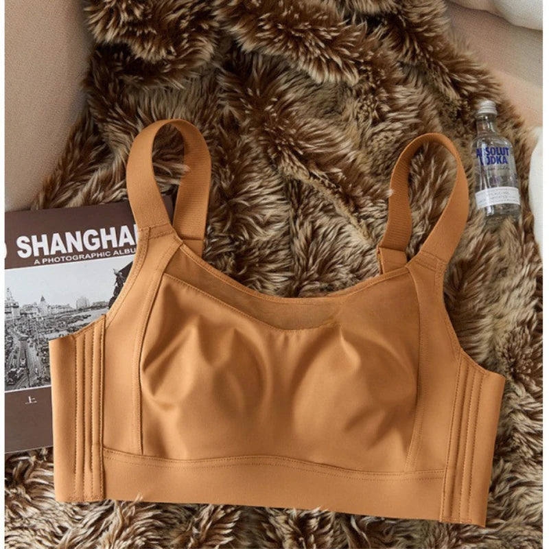 White Full Cup Minimizer Bra Seamless Side Control Anti-Sag Summer Ultra Thin Strapless Sport Everyday Bra for Women