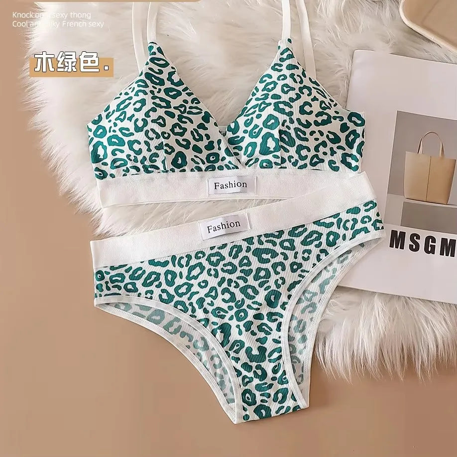 1/5/6Sets New Women's Leopard Print Traceless and Steel Rim Bra Adjustable Shoulder Strap Back Women's Underwear Set