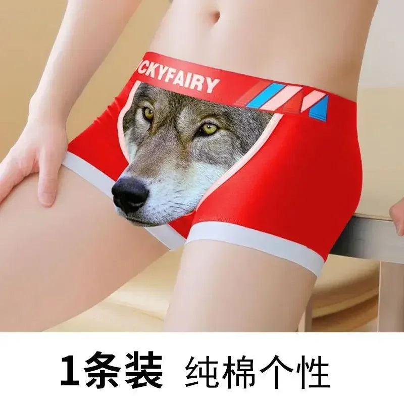 Boxer Men Underpants Modal Men's Wolf Panties Cartoon Animal Funny Boxers U Pouch Bulge Underwear Men  Lingerie Gift