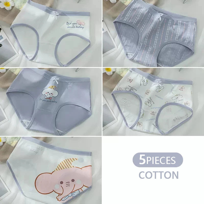 5Pcs/Set Women's Cotton Panties Cute Print Underwear Soft Girls Briefs Sexy Underpants Low Waist Female Breathable Lingerie