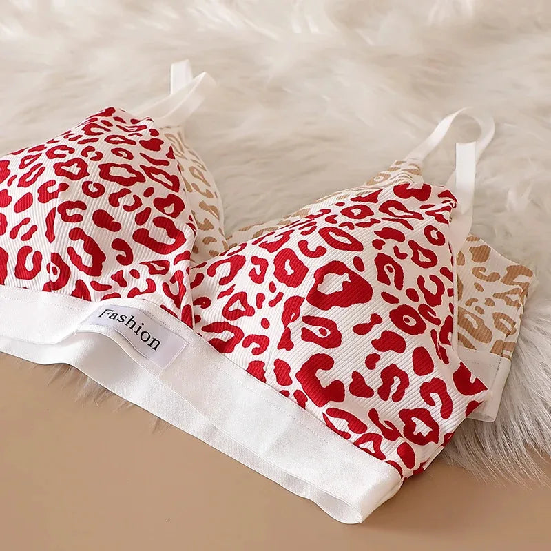 1/5/6Sets New Women's Leopard Print Traceless and Steel Rim Bra Adjustable Shoulder Strap Back Women's Underwear Set