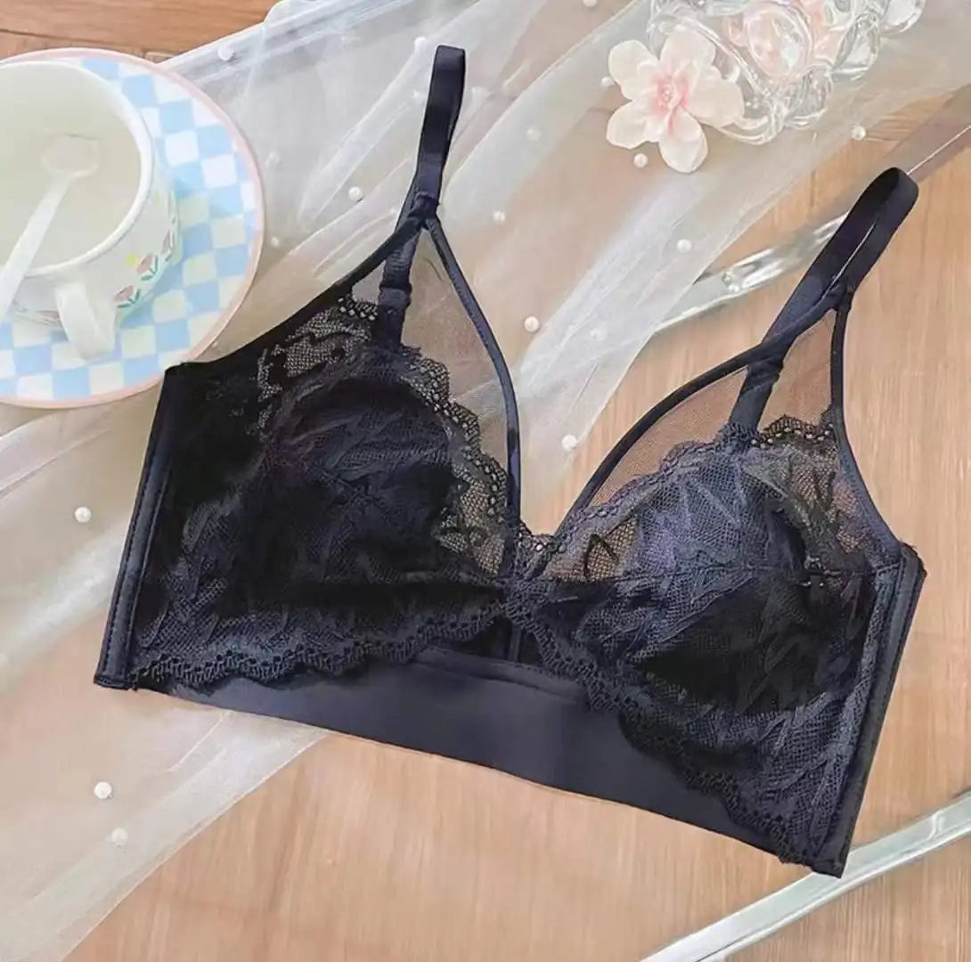 French Lace Lingerie for Women Without Steel Rings and Rabbit Ears, Mesh Fabric Breathable and Ultra-thin  Women Underwear