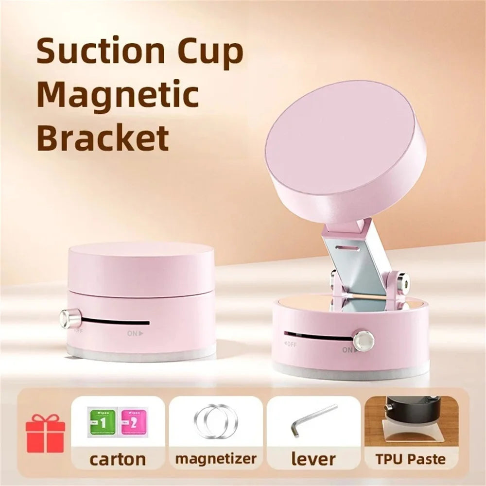 Car Phone Holder Stand Mini Vacuum Suction Cup Magnetic Bracket Foldable Kitchen Lazy Phone Bracket For iPhone Android Cellphone