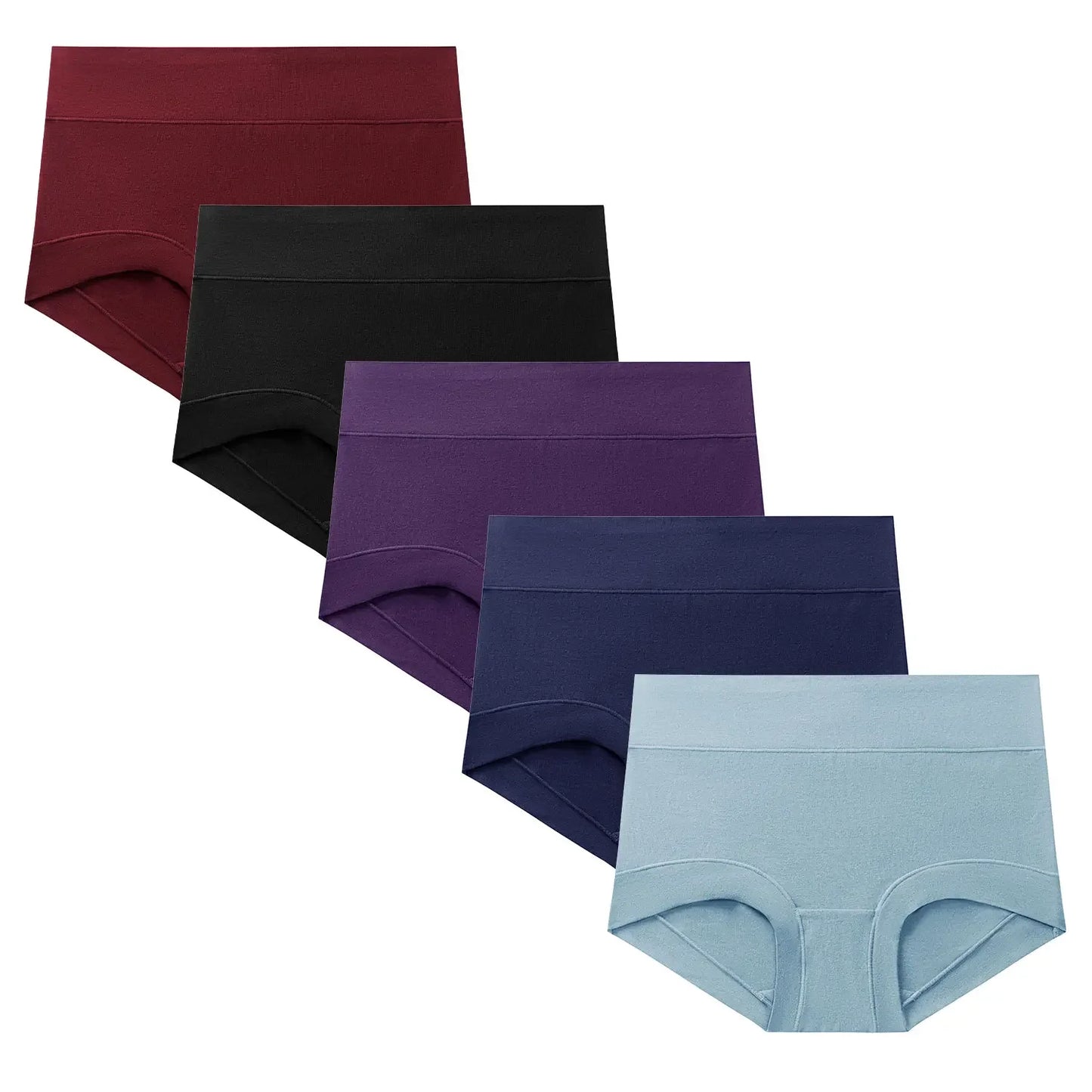 Molasus Women Cotton Boy Shorts Seamless Comfortable Ladies High Waist Panties Full Coverage Stretch Underwear 5pc/Set Plus Size