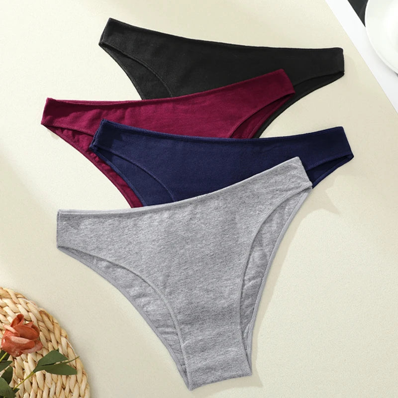 4PCS Women's Cotton Seamless Panties Sexy Low Waist Solid Color Underwear Female Breathable Briefs Soft Comfortable Lingerie New