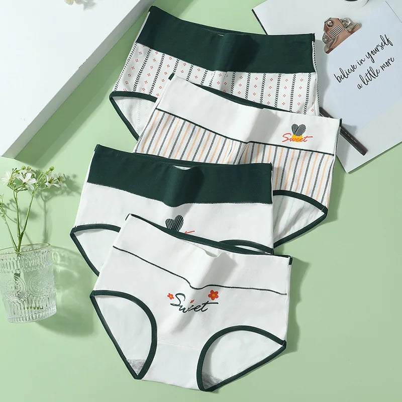 4Pcs Cotton Women Panties Breathable Underwear Fashion Print Ladies Briefs Slim Soft Underpants High-Rise Sexy Ladies Lingerie