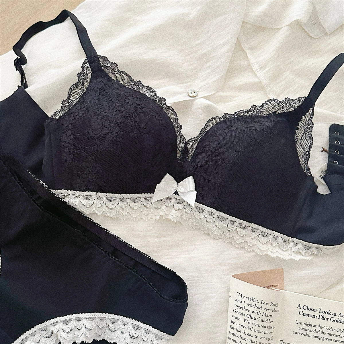 YUQI Lace Bra Set for Women - Push Up Bralette Small Chest Anti-Sagging Support, Sexy Lingerie to Display Large Pair  bra set