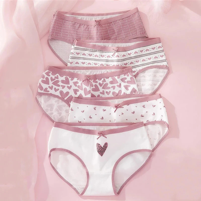 5Pcs Cute Print Young Girls Briefs Cotton Panties Women Breathable Underwear Sexy Low-Rise Ladies Underpants Female Lingerie
