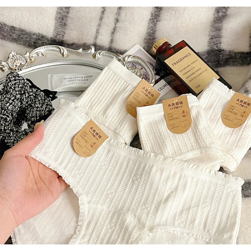 4-pack White Women's Underwear, A-class Pure Cotton Underwear, Extended 16cm A Antibacterial Cotton Crotch Girls' Triangle Pants