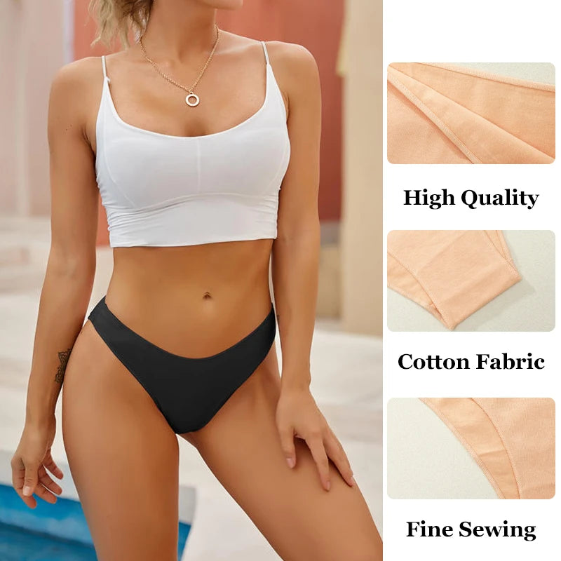 4PCS Women's Cotton Seamless Panties Sexy Low Waist Solid Color Underwear Female Breathable Briefs Soft Comfortable Lingerie New
