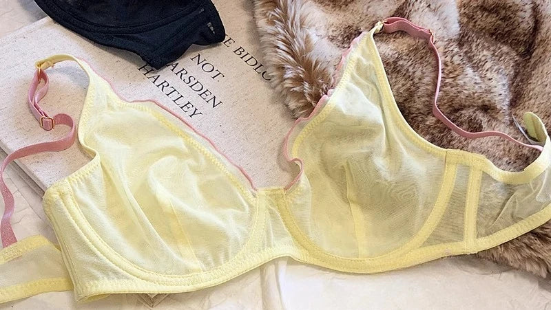 Elegant French Design Minimizer Bra Fashion Triangle Cups Structural Support Mesh Lingerie Set 32-40 MOYISU Sexy Panty Tushy Set