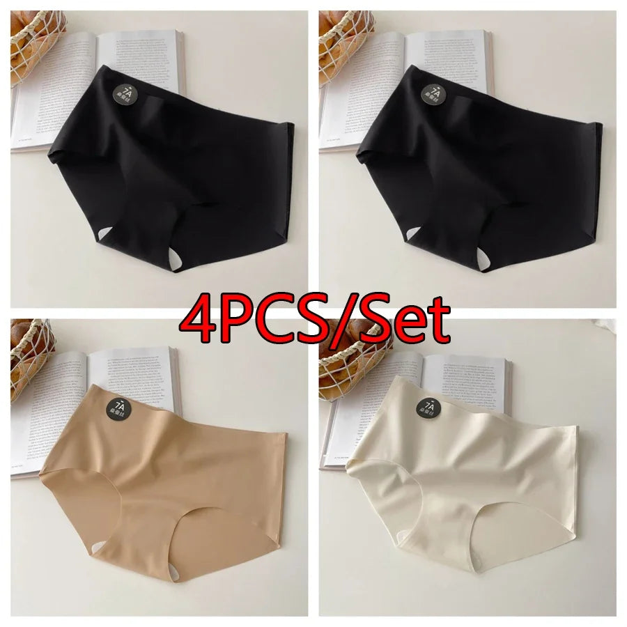 4PCS/Set Women Panties Slip Silk Seamless Briefs For Women Female Underwear Soft Thin Light Panty Culotte Femme Underpants M-XL