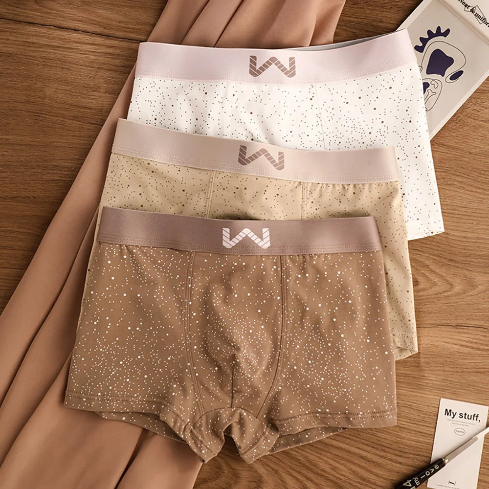 3PCS/Pack 5A Antibacterial 95% Cotton Soft Men's Panties Starry Sky Print Underpants Men Breathable Comfortable U Crotch Boxers