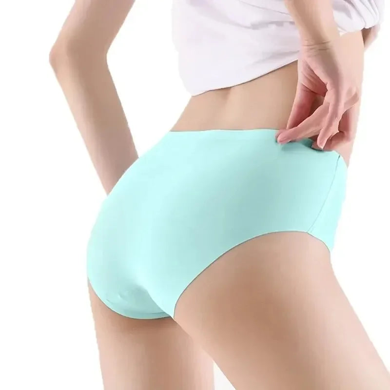 9-Pack Seamless Women Underwear Ice Silk - Mid Waist Sexy Panty Set, Monochrome Comfortable Briefs for Girls Student Daily Wear