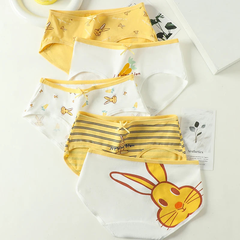5Pcs Cute Print Young Girls Briefs Cotton Panties Women Breathable Underwear Sexy Low-Rise Ladies Underpants Female Lingerie