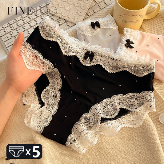 5PCS/Lot Lace Floral Underwear Women Sexy Ice Silk Perspective Panties Female Low Waist Breathable Briefs Soft Stretchy Lingerie