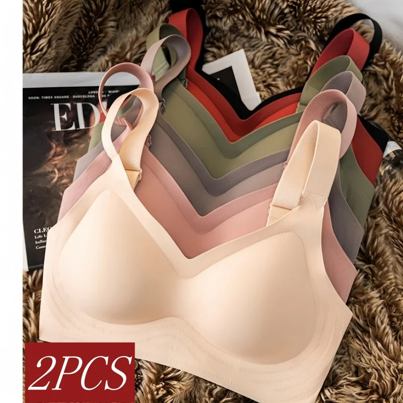 2Pcs/Set Bras For Women Sports Tops Seamless Underwear Padded Sexy Lingerie Wide shoulder Straps Bra Female Intimates