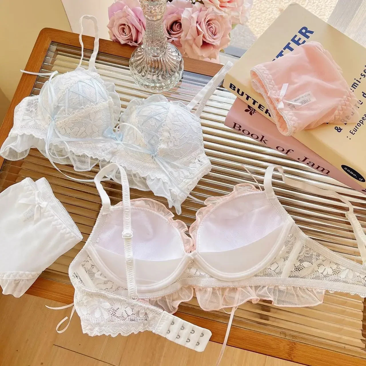 Japanese Style Lolita Princess Wind material cotton Lace Design for Girls Push-up Bra Women  Underwear  Push Up Bra Suit