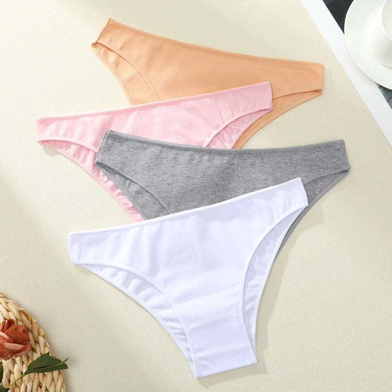 4PCS Women's Cotton Seamless Panties Sexy Low Waist Solid Color Underwear Female Breathable Briefs Soft Comfortable Lingerie New