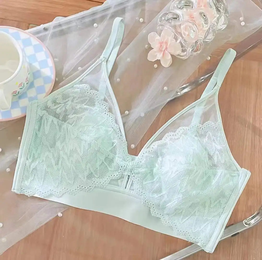 French Lace Lingerie for Women Without Steel Rings and Rabbit Ears, Mesh Fabric Breathable and Ultra-thin  Women Underwear